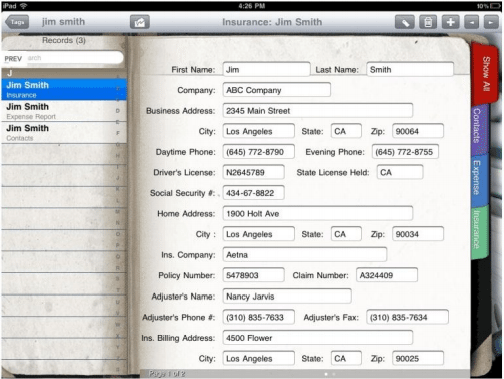 Figure 3 - Collect data and keep a mini database of all records directly on your iPad